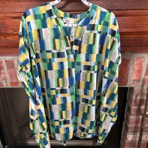 Entro V-Neck Multi Color Blouse- Size 1X